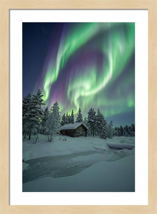 Aurora Over Snowy Cabin