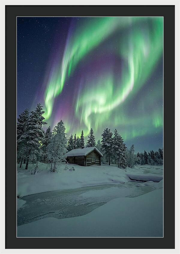 Aurora Over Snowy Cabin