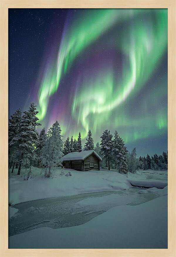 Aurora Over Snowy Cabin