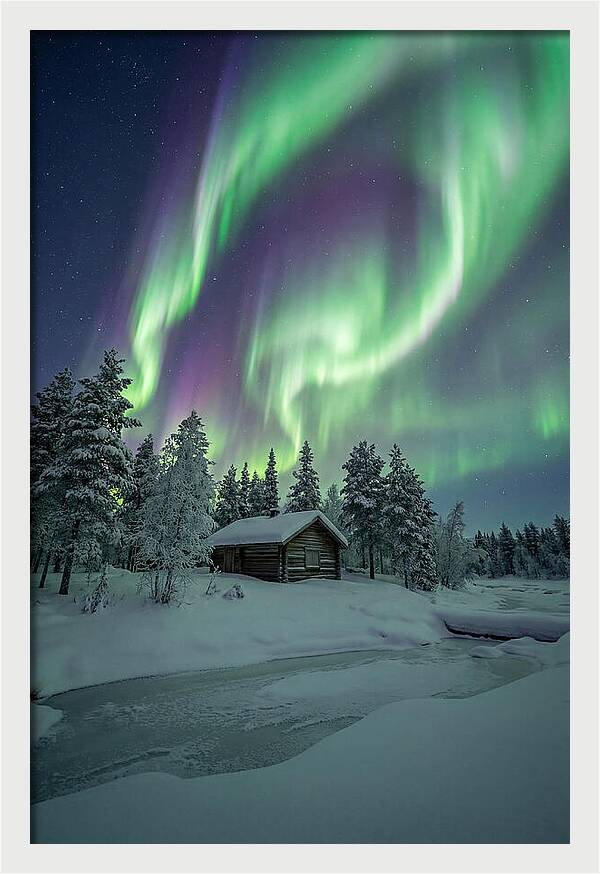 Aurora Over Snowy Cabin