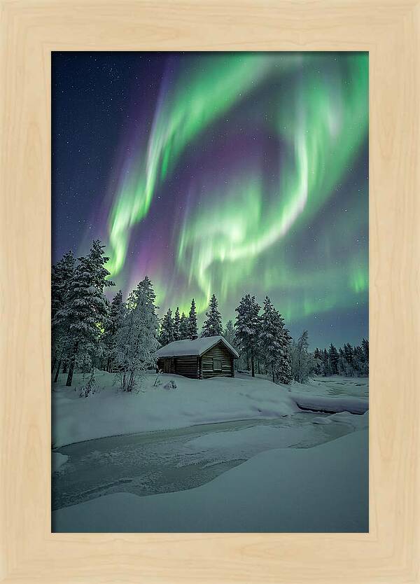 Aurora Over Snowy Cabin