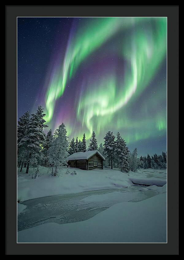 Aurora Over Snowy Cabin