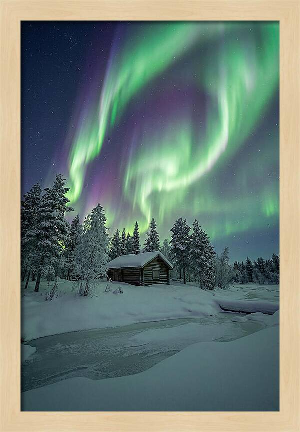 Aurora Over Snowy Cabin