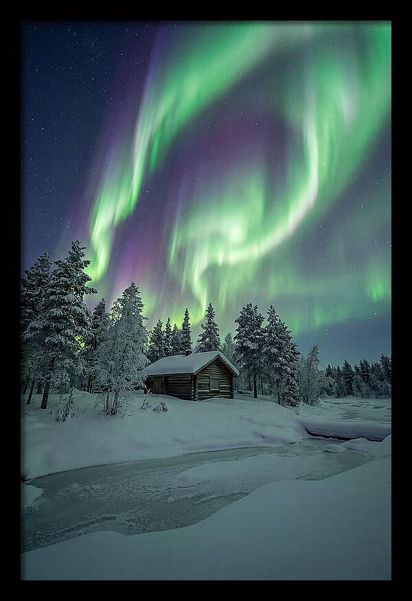 Aurora Over Snowy Cabin