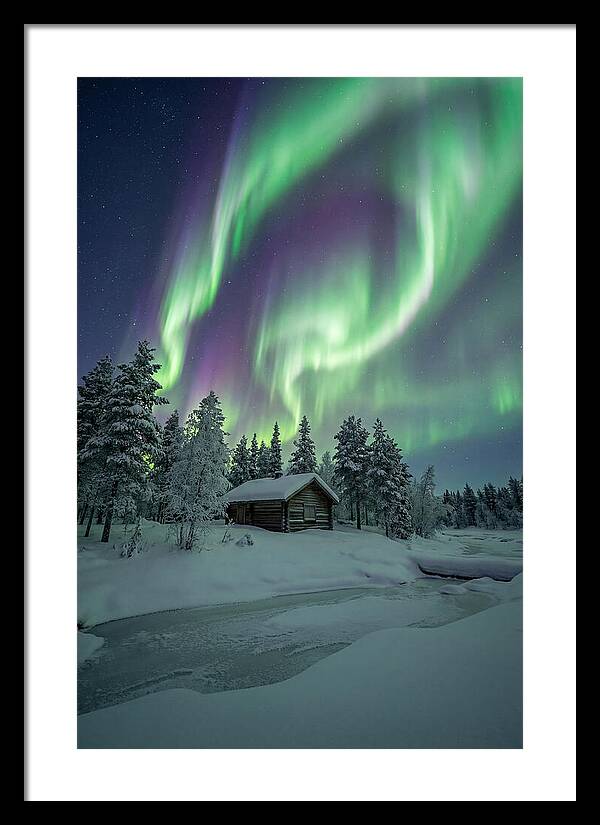 Aurora Over Snowy Cabin