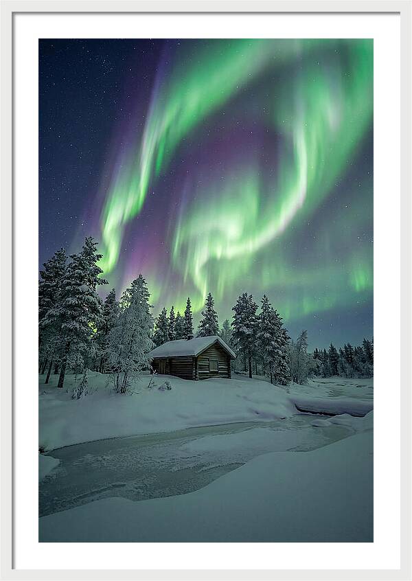 Aurora Over Snowy Cabin