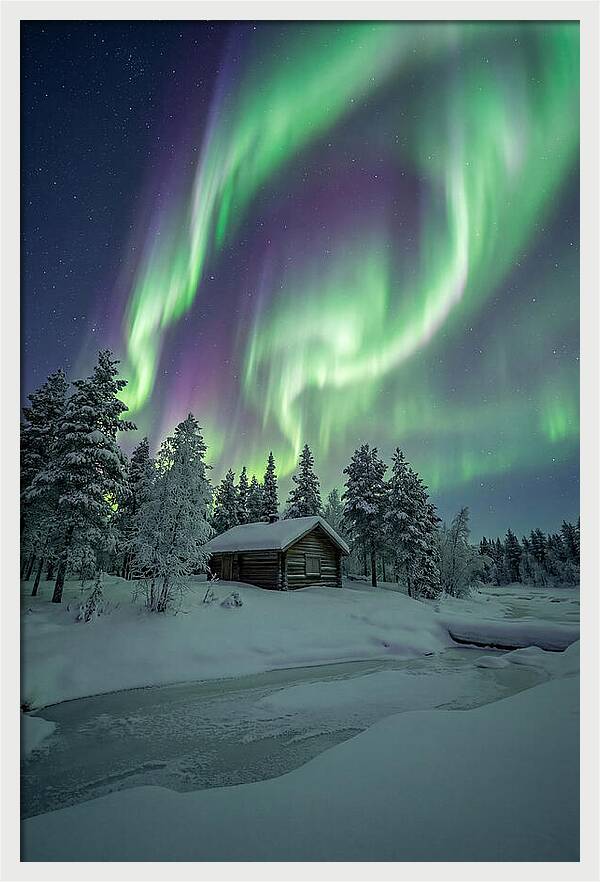 Aurora Over Snowy Cabin