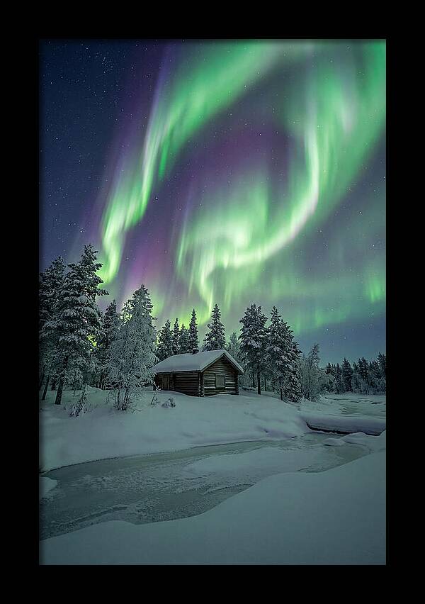 Aurora Over Snowy Cabin