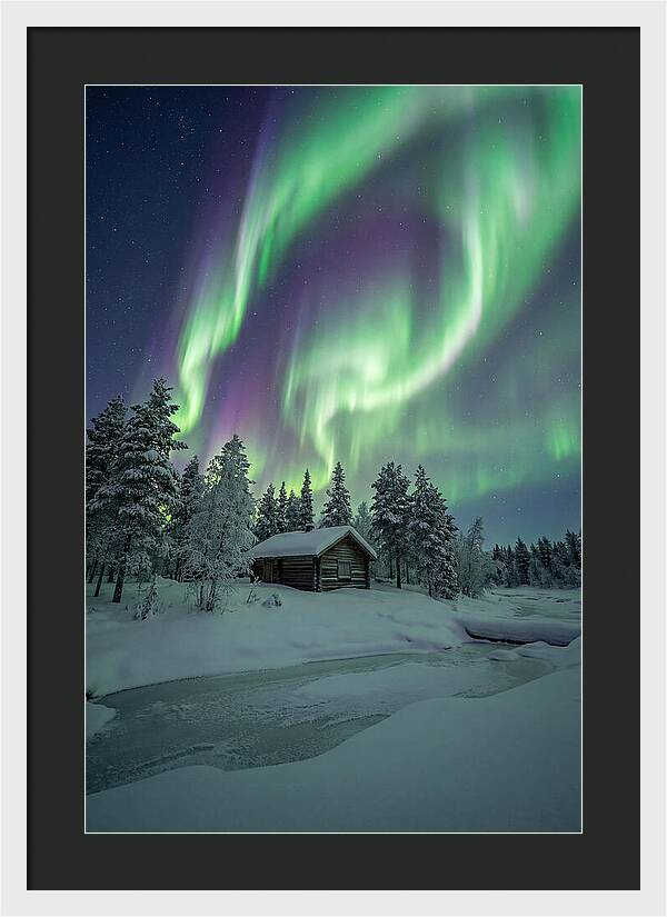 Aurora Over Snowy Cabin