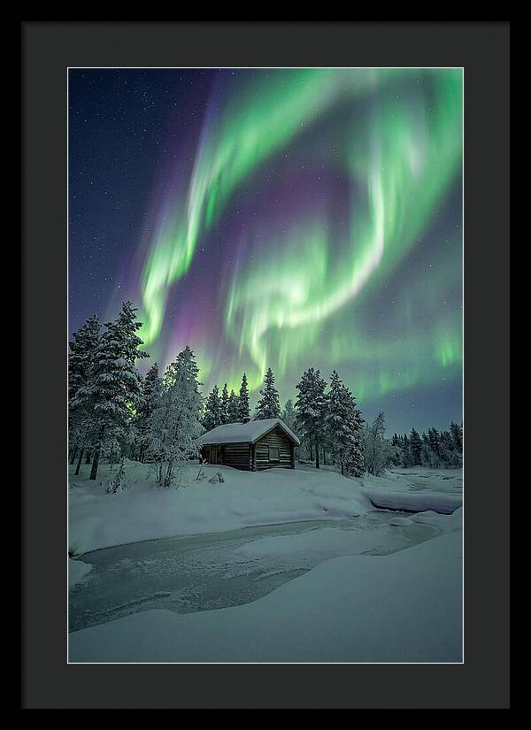 Aurora Over Snowy Cabin