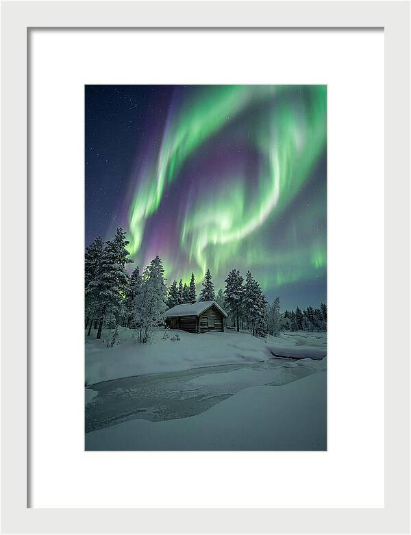 Aurora Over Snowy Cabin