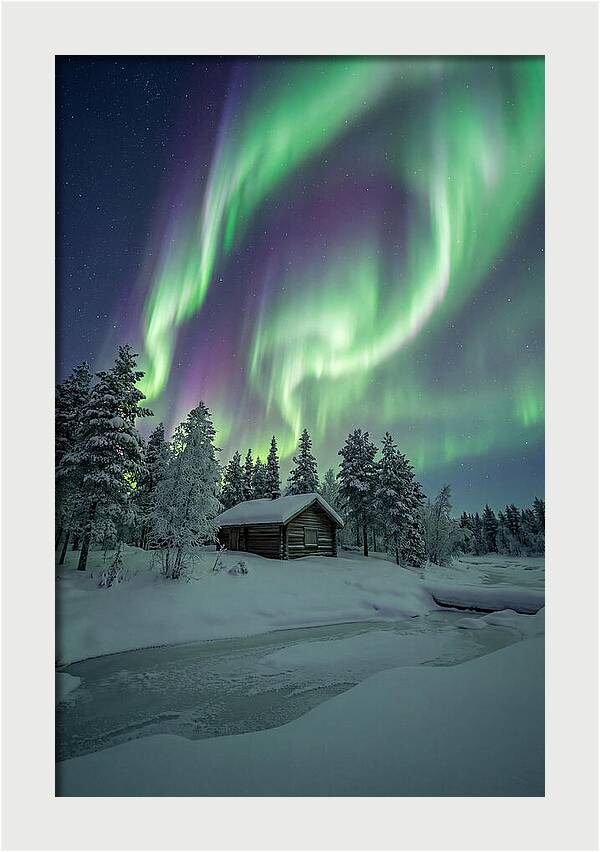 Aurora Over Snowy Cabin