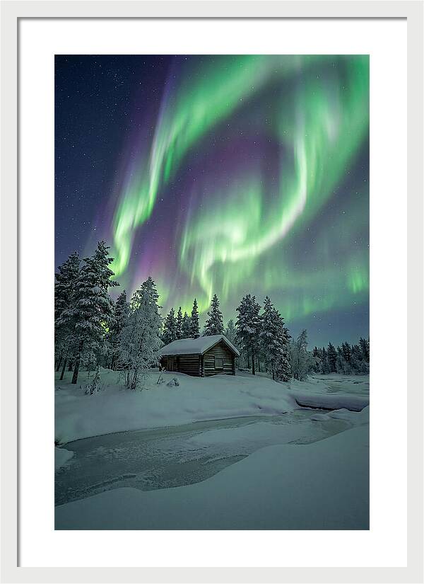 Aurora Over Snowy Cabin