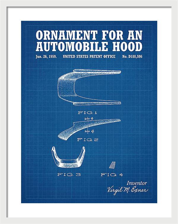 Automobile Hood Ornament Blueprint Patent Usd188596s