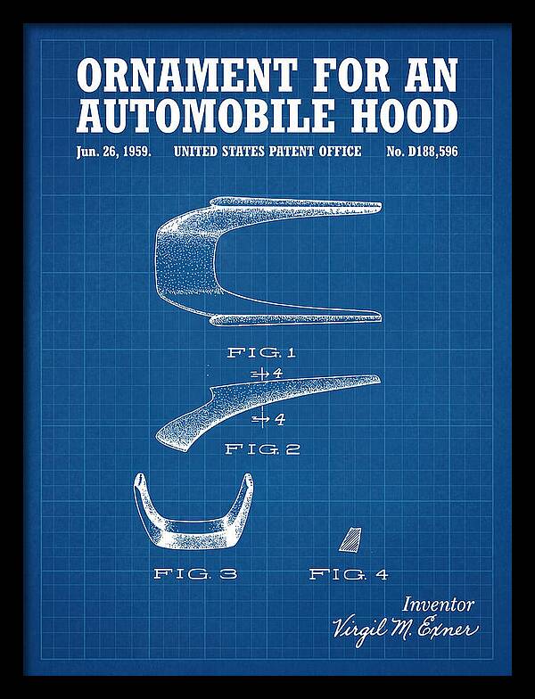 Automobile Hood Ornament Blueprint Patent Usd188596s
