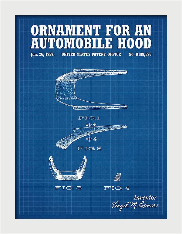 Automobile Hood Ornament Blueprint Patent Usd188596s