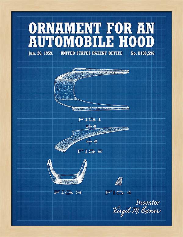 Automobile Hood Ornament Blueprint Patent Usd188596s
