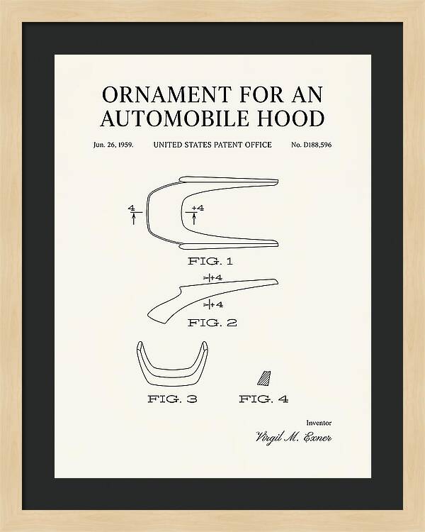 Automobile Hood Ornament Minimalist Patent Usd188596s