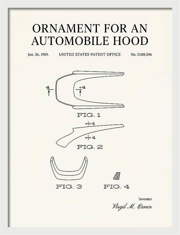 Automobile Hood Ornament Minimalist Patent Usd188596s