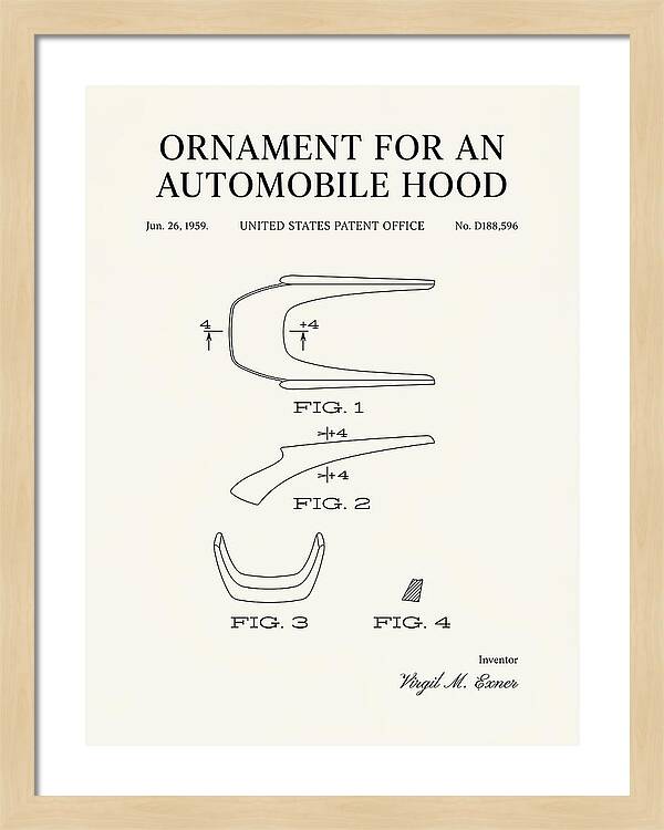 Automobile Hood Ornament Minimalist Patent Usd188596s
