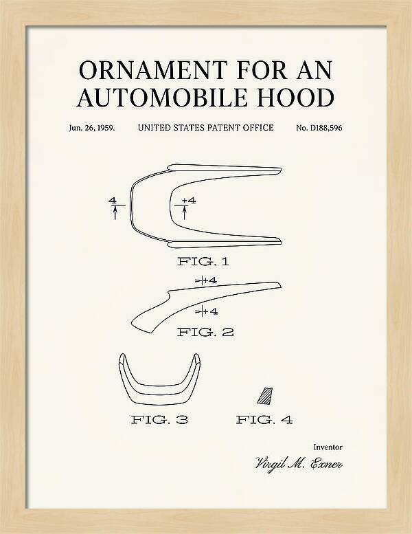 Automobile Hood Ornament Minimalist Patent Usd188596s