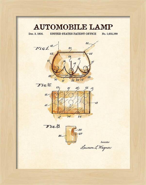 Automobile Lamp Watercolor Patent Us1655399a