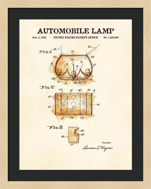 Automobile Lamp Watercolor Patent Us1655399a