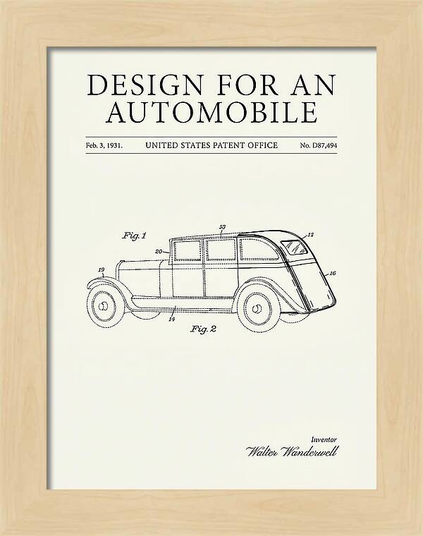 Automobile Minimalist Patent Usd87494s