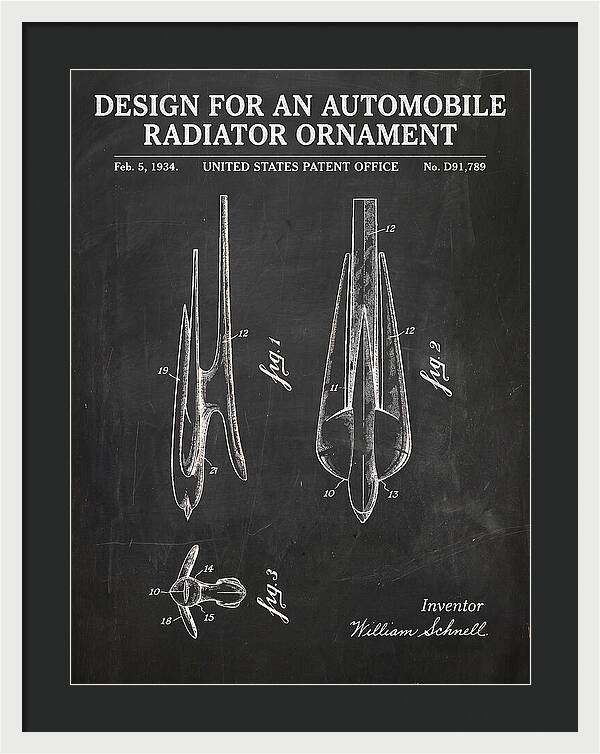 Automobile Radiator Ornament Chalkboard Patent Usd91789s
