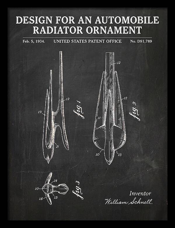 Automobile Radiator Ornament Chalkboard Patent Usd91789s