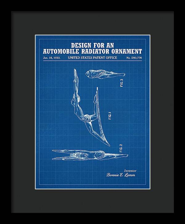 Automobile Radiator Ornament Diving Figure Blueprint Patent Usd90776s