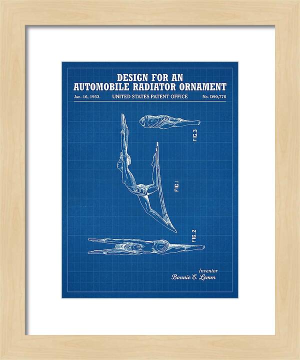 Automobile Radiator Ornament Diving Figure Blueprint Patent Usd90776s