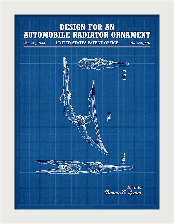 Automobile Radiator Ornament Diving Figure Blueprint Patent Usd90776s