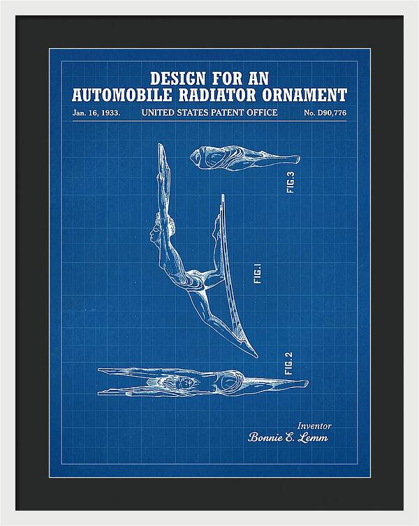 Automobile Radiator Ornament Diving Figure Blueprint Patent Usd90776s
