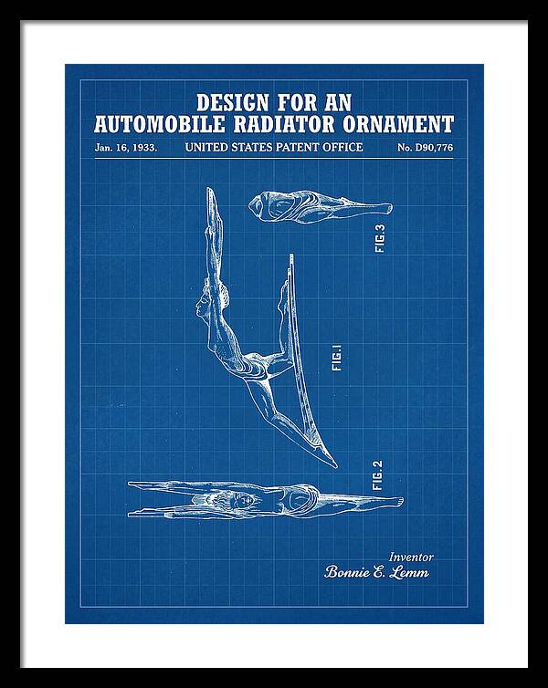 Automobile Radiator Ornament Diving Figure Blueprint Patent Usd90776s