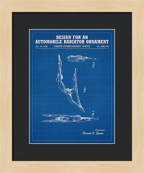 Automobile Radiator Ornament Diving Figure Blueprint Patent Usd90776s
