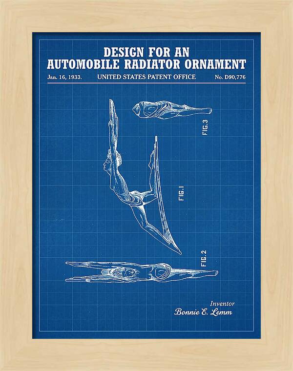 Automobile Radiator Ornament Diving Figure Blueprint Patent Usd90776s