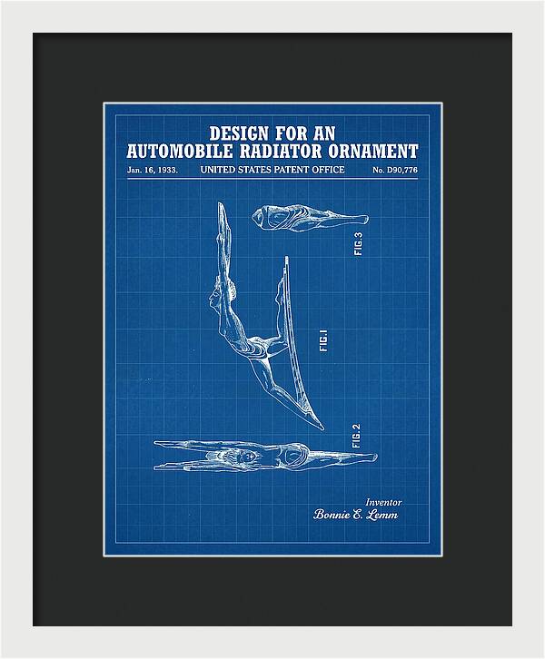 Automobile Radiator Ornament Diving Figure Blueprint Patent Usd90776s