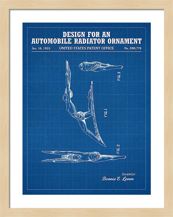 Automobile Radiator Ornament Diving Figure Blueprint Patent Usd90776s