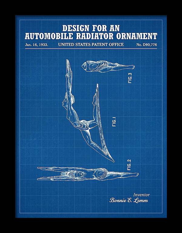Automobile Radiator Ornament Diving Figure Blueprint Patent Usd90776s