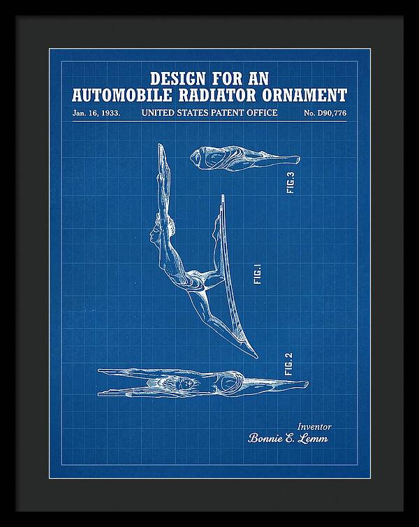 Automobile Radiator Ornament Diving Figure Blueprint Patent Usd90776s
