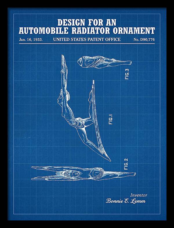 Automobile Radiator Ornament Diving Figure Blueprint Patent Usd90776s