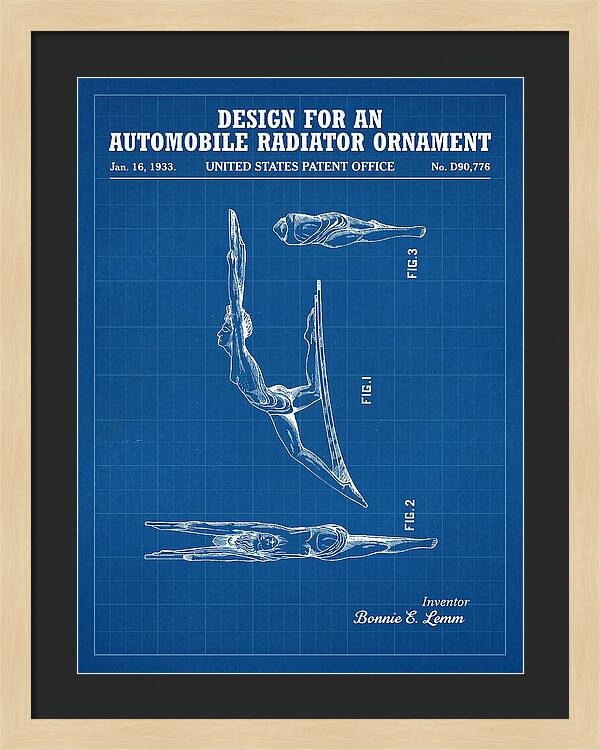 Automobile Radiator Ornament Diving Figure Blueprint Patent Usd90776s