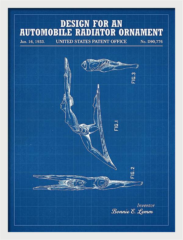 Automobile Radiator Ornament Diving Figure Blueprint Patent Usd90776s