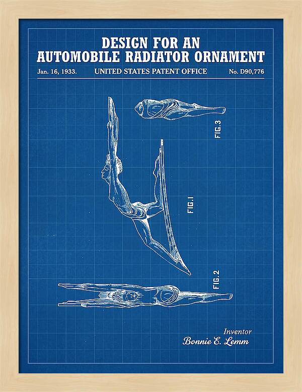 Automobile Radiator Ornament Diving Figure Blueprint Patent Usd90776s