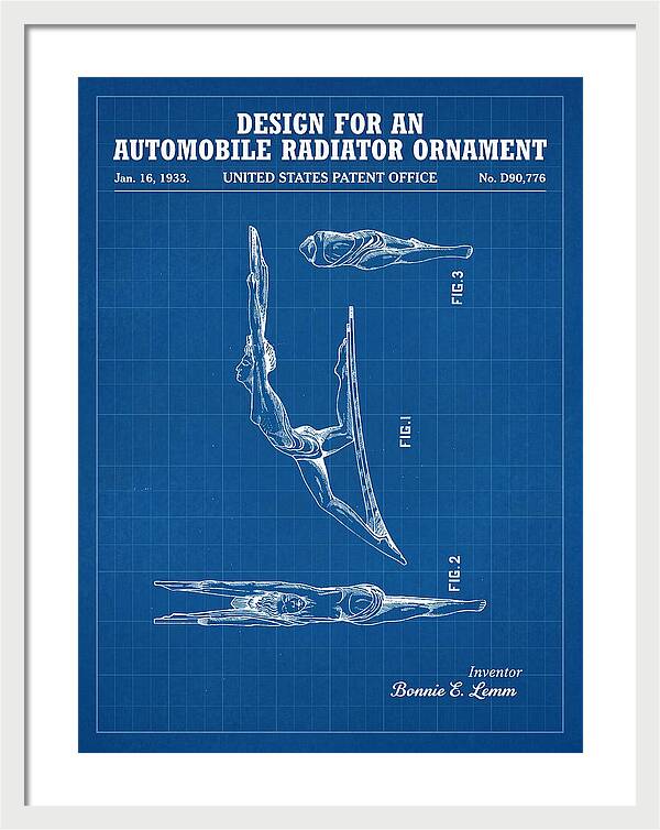 Automobile Radiator Ornament Diving Figure Blueprint Patent Usd90776s