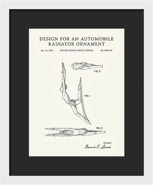 Automobile Radiator Ornament Diving Figure Minimalist Patent Usd90776s
