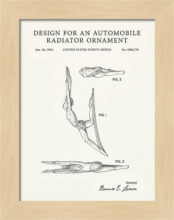 Automobile Radiator Ornament Diving Figure Minimalist Patent Usd90776s