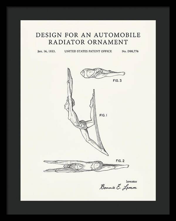 Automobile Radiator Ornament Diving Figure Minimalist Patent Usd90776s