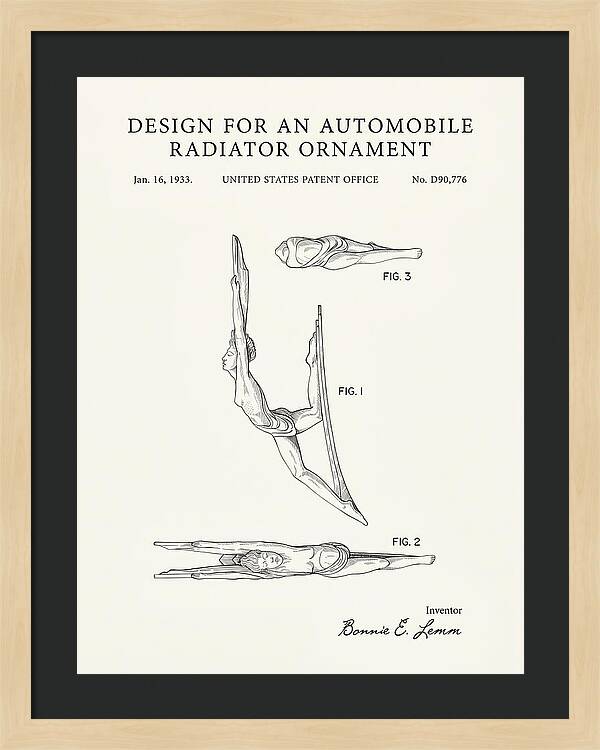 Automobile Radiator Ornament Diving Figure Minimalist Patent Usd90776s